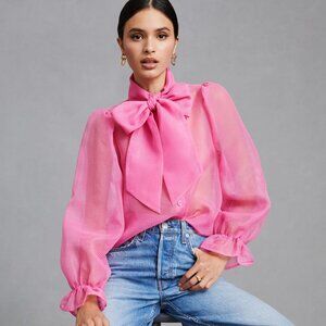 Chic Pink Bow Tie Blouse for Women